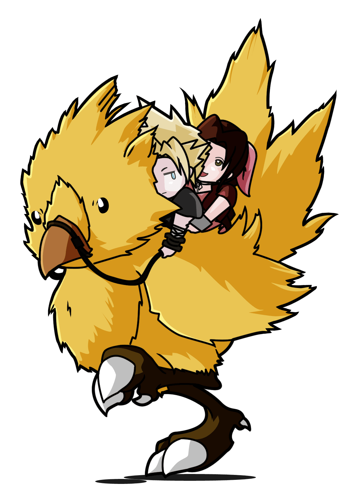 Cloud, Aerith and a chocobo FFStory artwork